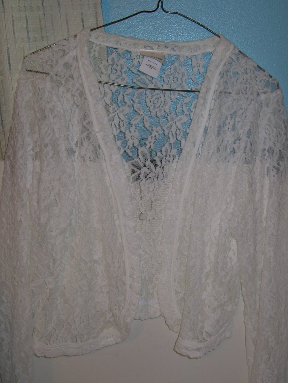 Women's Bedford Fair White Lace Cropped Open-Front Cardigan Shrug Large 72